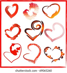 Cute doodles hearts set . Vector.