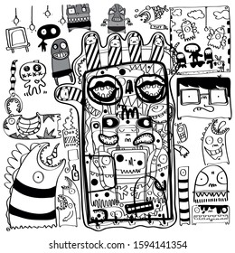 cute doodles likes abstract black