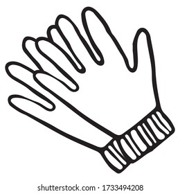 Cute doodles on the theme of gardening. Gardening gloves . Hand-drawn vector illustration.