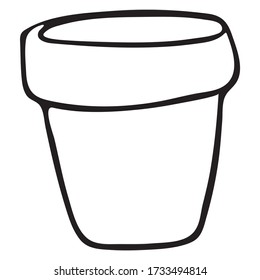 Cute doodles on the theme of gardening. Pot for plants. Hand-drawn vector illustration.