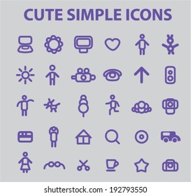 cute, doodles, simple outline icons set, vector