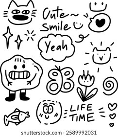 cute doodles and text elements design for templates.