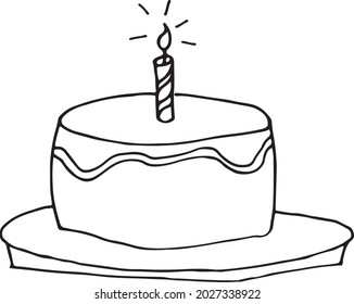 Cute doodle-style cake. Vector image for printing, Internet, greetings. Happy moment on a white background vector illustration of minimalism.