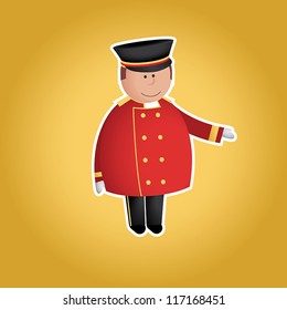 Cute doorman vector character. Yellow background and white border can be easily removed. EPS 10 file.