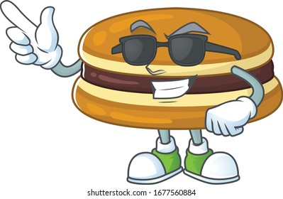 Cute dorayaki cartoon character design style with black glasses