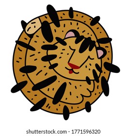 Cute dormant tiger. Flat colorful vector illustration isolated on a white background. Circle silhouette. Lovely character for print, card, sticker and other childish design.