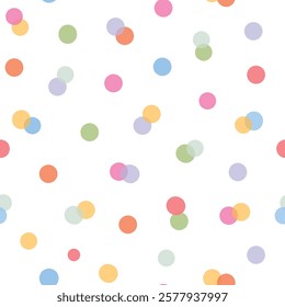 Cute dots seamless pattern, polka dots, random dots endless pattern for nursery textile prints, birthday gift wrapping paper, packaging, scrapbooking, planners, stationery, wallpaper, bedding, etc. 