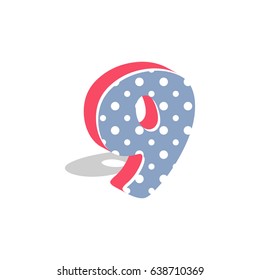 Cute dotted 3d number nine isolated on white background. Vector illustration. Element for design. Kids alphabet.