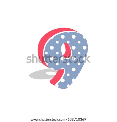 Cute dotted 3d number nine isolated on white background. Vector illustration. Element for design. Kids alphabet.