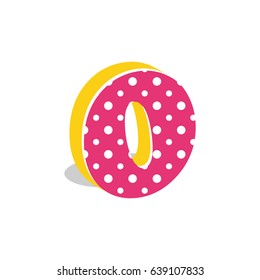 Cute dotted 3d number zero isolated on white background. Vector illustration. Element for design. Kids alphabet.