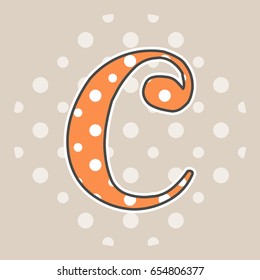 Cute dotted letter C isolated on beige background. Vector illustration. Element for design. Kids alphabet.