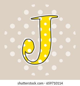Cute dotted letter J isolated on beige background. Vector illustration. Element for design. Kids alphabet.