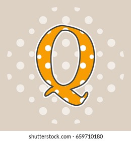 Cute dotted letter Q isolated on beige background. Vector illustration. Element for design. Kids alphabet.