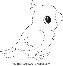 Lindo punto de loro vista lateral línea de arte perfecto para los niños libros de colorear materiales educativos diseño de animales Ilustración vectorial simple.