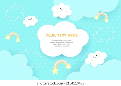 Cute Dotted Pattern Background With Clouds And Rainbow. Children Bedroom, Baby Nursery Decorative Wallpaper. Vector Illustration.