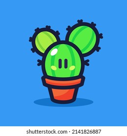 Cute double cactus cartoon vector icon illustration 