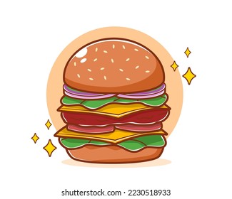 Cute double cheese burger cartoon illustration