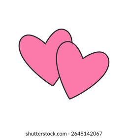 Cute double heart icon in flat pink with black outline – romantic symbol for Valentine’s Day cards, wedding graphics, stickers, digital projects, and love-themed design or decorations.