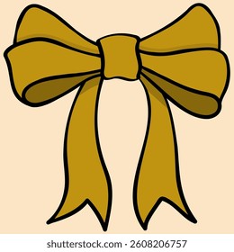 cute double loop bow with v cut tail filled outline doodle. Human-made. Not generated by AI.