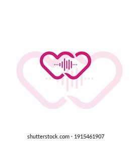 Plantilla de logotipo de doble amor con ondas de audio