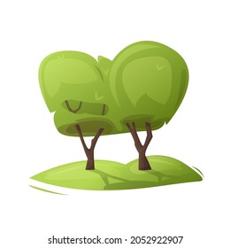 Un árbol doble y pequeño crece en una colina. Árboles de dibujos animados aislados de fondo blanco. Ilustración vectorial de primavera o verano de bosque o árbol de jardín.