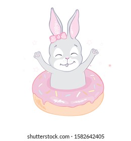 Cute doughnut bunny. Vector hand drawn illustration