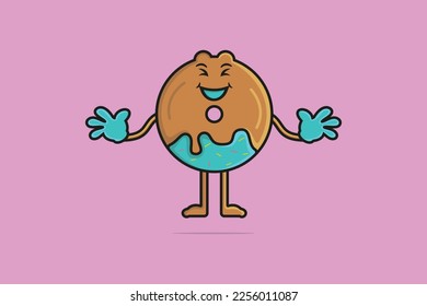 Cute Doughnut Cartoon Character vector illustration. Food objects icon concept. Colorful glossy donuts with glaze and powder vector design with shadow