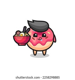 cute doughnut character eating noodles