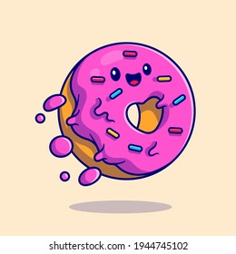 Cute Doughnut Flying Cartoon Vector Icon Illustration. Food Mascot Icon Concept Isolated Premium Vector. Flat Cartoon Style