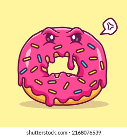 Cute Doughnut Monster Angry Cartoon Vector Icon Illustration Food Holiday Icon Concept Isolated Premium Vector. Flat Cartoon Style