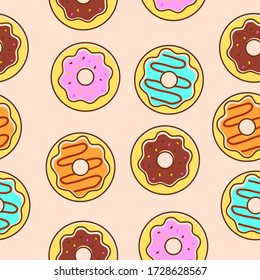 Cute doughnut seamless pattern in colorful style suitable for food background or illustration 