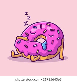Cute Doughnut Sleeping Cartoon Vector Icon Illustration. Food Object Icon Concept Isolated Premium Vector. Flat Cartoon Style