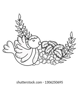 cute dove bird with grapes fruits