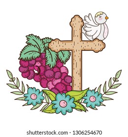 cute dove bird with grapes fruits