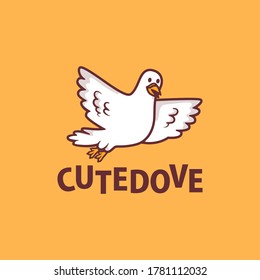 cute dove cartoon logo vector icon illustration
