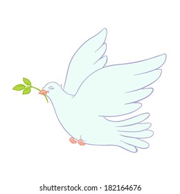 cute dove with a sprig in its beak