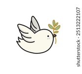 Cute Dove Vector Image, Little Dove Bring Olive Branch Vector Image, Dove Logo, Bird Icon, Bird Vector, Cute Animal Vector.