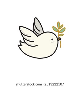 Cute Dove Vector Image, Little Dove Bring Olive Branch Vector Image, Dove Logo, Bird Icon, Bird Vector, Cute Animal Vector.