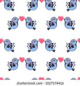 Cute Dove Vector Pattern Seamless, Cartoon Birds with heart background.