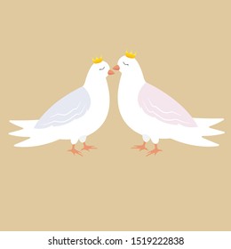 Cute doves, birds, art. vector illustration.