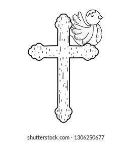 cute doves birds with cross