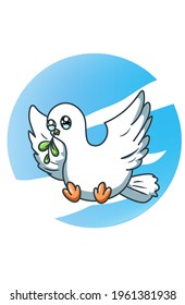 Cute doves carry leaves cartoon illustration
