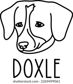 Cara de doxel. Icono de cabeza de perro. Ilustración vectorial aislada dibujada a mano en estilo doodle sobre fondo blanco