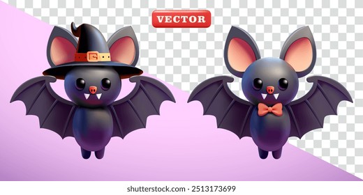 Morcego drácula bonito e bruxa, vetor 3d. Adequado para elementos e eventos de design