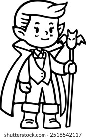 bonitinho dracula menino halloween traje ilustração estilo de linha para site de cartão, aplicação, impressão, documento, design de cartaz, etc.