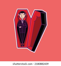 Cute Dracula In The Coffin Vector Halloween Design