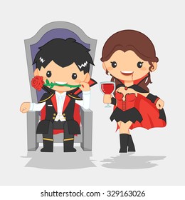 Cute dracula couple character, vector illustration