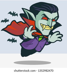 Cute Dracula Flying with Bats