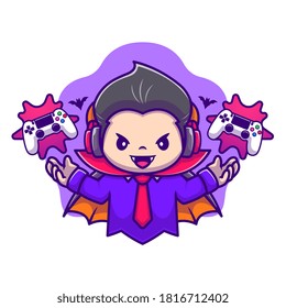Ilustración del icono del vector de dibujos animados de dracula. Vector Premium Aislado De Icono De Juego De Halloween. Estilo de dibujo plano