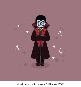 cute dracula kids halloween costume. cute halloween character. dracula vector design with flat cartoon style.